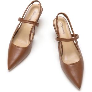 C.Paravano Women’s Slingback Flats | Pointed Toe Pumps | Kitten Heels for Women | Slingback Dress Shoes | Slingback Sandals(Brown Heels)