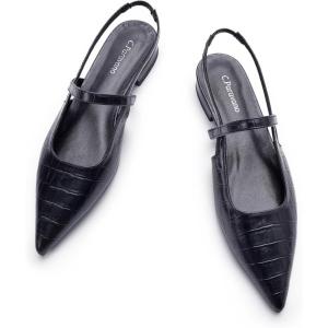 C.Paravano Women’s Slingback Flats | Pointed Toe Pumps | Kitten Heels for Women | Slingback Dress Shoes | Slingback Sandals(Croc Black Flats)