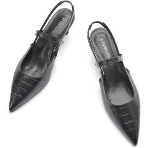 C.Paravano Women’s Slingback Flats | Pointed Toe Pumps | Kitten Heels for Women | Slingback Dress Shoes | Slingback Sandals(Croc Black Heels)