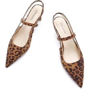 C.Paravano Women’s Slingback Flats | Pointed Toe Pumps | Kitten Heels for Women | Slingback Dress Shoes | Slingback Sandals(Leopard Heels)