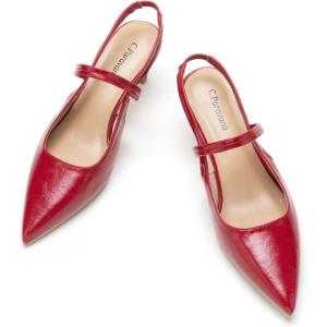 C.Paravano Women’s Slingback Flats | Pointed Toe Pumps | Kitten Heels for Women | Slingback Dress Shoes | Slingback Sandals(Red Heels)