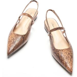 C.Paravano Women’s Slingback Flats | Pointed Toe Pumps | Kitten Heels for Women | Slingback Dress Shoes | Slingback Sandals(Snakeskin Brown Flats)
