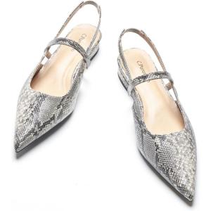 C.Paravano Women’s Slingback Flats | Pointed Toe Pumps | Kitten Heels for Women | Slingback Dress Shoes | Slingback Sandals(Snakeskin Light Grey Flats)