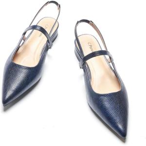 C.Paravano Women’s Slingback Flats | Pointed Toe Pumps | Kitten Heels for Women | Slingback Dress Shoes | Slingback Sandals(Snakeskin Navy Flats)