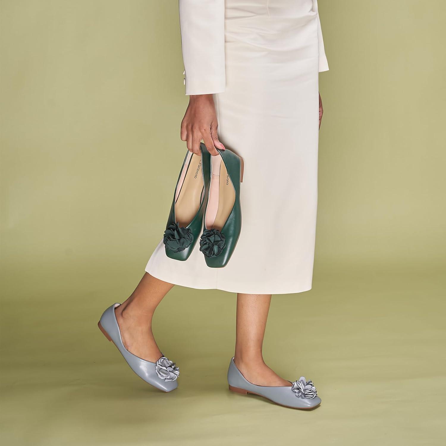 imageCParavano Ballet Flats for Women Womens Flats Square Toe Slip On Dress Shoes Satin Flower ShoesDark Green