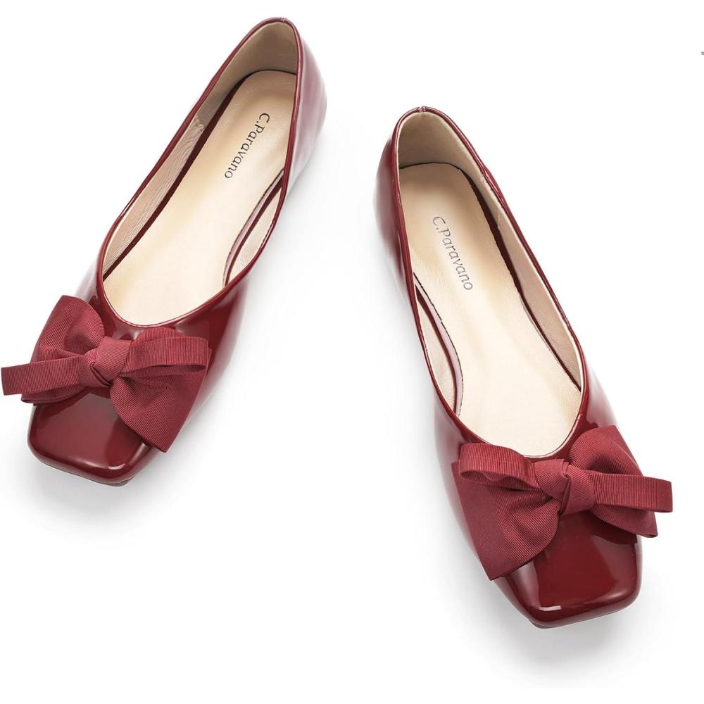 imageCParavano Flats for Women Womens Flats Square Toe Flats Ballet Flat Low Heels for WomenRed Patent