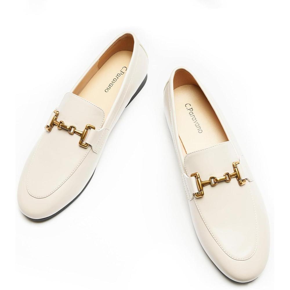 imageCParavano Loafers for Women Penny Loafers Slipon Flats Shoes Moccasin for Walking Womens Loafer Flat Business Casual ShoeAlabaster