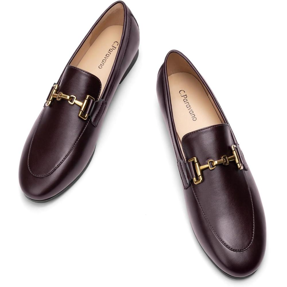 imageCParavano Loafers for Women Penny Loafers Slipon Flats Shoes Moccasin for Walking Womens Loafer Flat Business Casual ShoeBurgundy