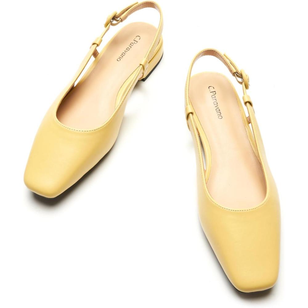 imageCParavano Slingback Flats Sandals Women Low Heels Square Toe Flat Block Heel Slingback SandalsYellow