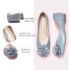 C.Paravano Ballet Flats for Women | Women’s Flats | Square Toe | Slip On Dress Shoes | Satin Flower Shoes(Blue)
