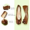 C.Paravano Ballet Flats for Women | Women’s Flats | Square Toe | Slip On Dress Shoes | Satin Flower Shoes(Brown)
