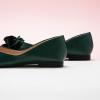 C.Paravano Ballet Flats for Women | Women’s Flats | Square Toe | Slip On Dress Shoes | Satin Flower Shoes(Dark Green)