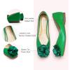 C.Paravano Ballet Flats for Women | Women’s Flats | Square Toe | Slip On Dress Shoes | Satin Flower Shoes(Green)