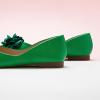 C.Paravano Ballet Flats for Women | Women’s Flats | Square Toe | Slip On Dress Shoes | Satin Flower Shoes(Green)
