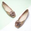 C.Paravano Ballet Flats for Women | Women’s Flats | Square Toe | Slip On Dress Shoes | Satin Flower Shoes(Light Coffee)