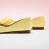 C.Paravano Ballet Flats for Women | Women’s Flats | Square Toe | Slip On Dress Shoes | Satin Flower Shoes(Light Yellow)