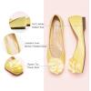C.Paravano Ballet Flats for Women | Women’s Flats | Square Toe | Slip On Dress Shoes | Satin Flower Shoes(Light Yellow)