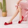 C.Paravano Ballet Flats for Women | Women’s Flats | Square Toe | Slip On Dress Shoes | Satin Flower Shoes(Red)
