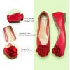 C.Paravano Ballet Flats for Women | Women’s Flats | Square Toe | Slip On Dress Shoes | Satin Flower Shoes(Red)