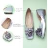 C.Paravano Ballet Flats for Women | Women’s Flats | Square Toe | Slip On Dress Shoes | Satin Flower Shoes(Silver)