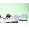 C.Paravano Ballet Flats for Women | Women’s Flats | Square Toe | Slip On Dress Shoes | Satin Flower Shoes(Silver)