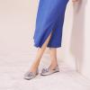 C.Paravano Ballet Flats for Women | Women’s Flats | Square Toe | Slip On Dress Shoes | Satin Flower Shoes(Silver)