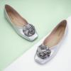 C.Paravano Ballet Flats for Women | Women’s Flats | Square Toe | Slip On Dress Shoes | Satin Flower Shoes(Silver)