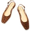 C.Paravano Slingback Flats | Sandals Women | Low Heels | Square Toe Flat | Block Heel Slingback Sandals(Leopard-b)
