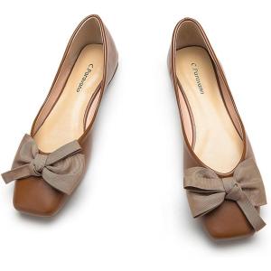 C.Paravano Flats for Women | Women’s Flats | Square Toe Flats | Ballet Flat | Low Heels for Women(Brown-new)