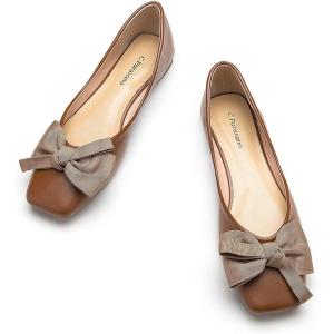 C.Paravano Flats for Women | Women’s Flats | Square Toe Flats | Ballet Flat | Low Heels for Women(New-brown)