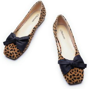 C.Paravano Flats for Women | Women’s Flats | Square Toe Flats | Ballet Flat | Low Heels for Women(N-leopard)