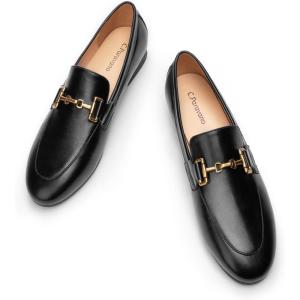 C.Paravano Loafers for Women | Penny Loafers | Slip-on Flats Shoes | Moccasin for Walking | Women’s Loafer Flat | Business Casual Shoe(Black)