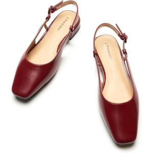 C.Paravano Slingback Flats | Sandals Women | Low Heels | Square Toe Flat | Block Heel Slingback Sandals(Red)