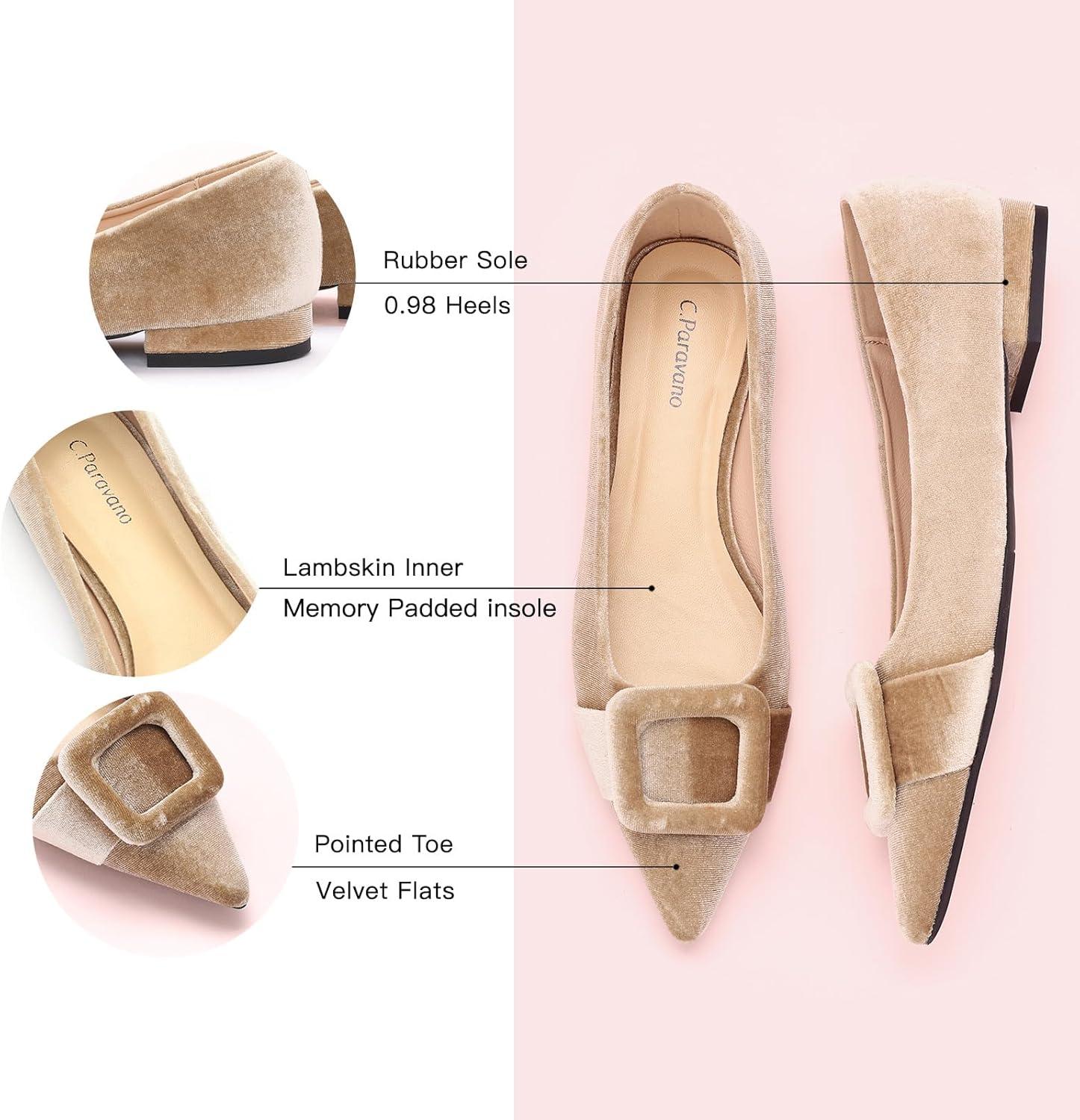 imageCParavano Velvet Flats Womens Pointed Toe Shoes Dressy Flats for Women Designer ShoesVelvet Camlet