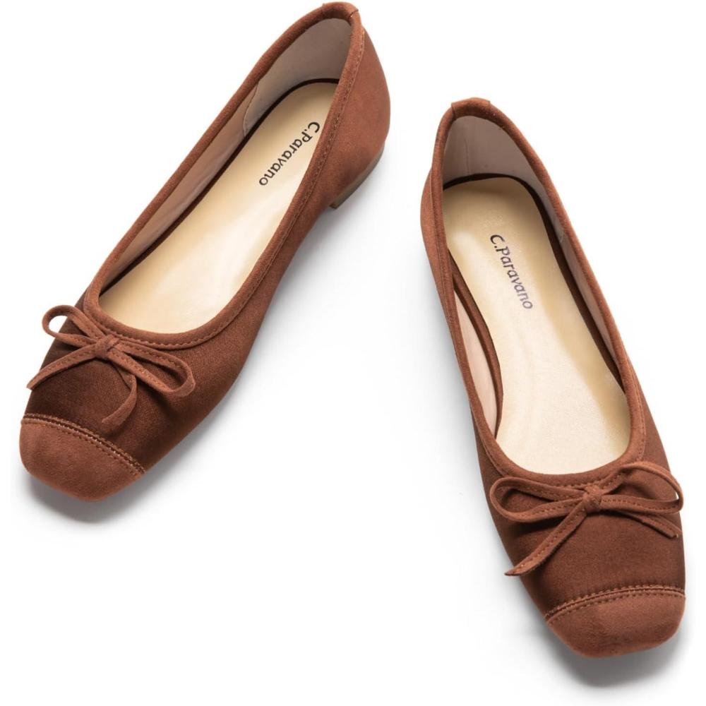 imageCParavano Ballet Flats  Square Toe Shoes  Bow Slip Ons  Ballet Shoes for Women  Dressy Flats for WomenBrown