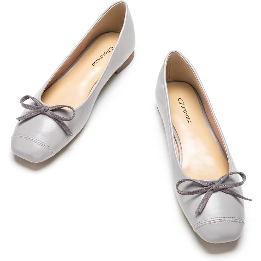 imageCParavano Ballet Flats  Square Toe Shoes  Bow Slip Ons  Ballet Shoes for Women  Dressy Flats for WomenGrey