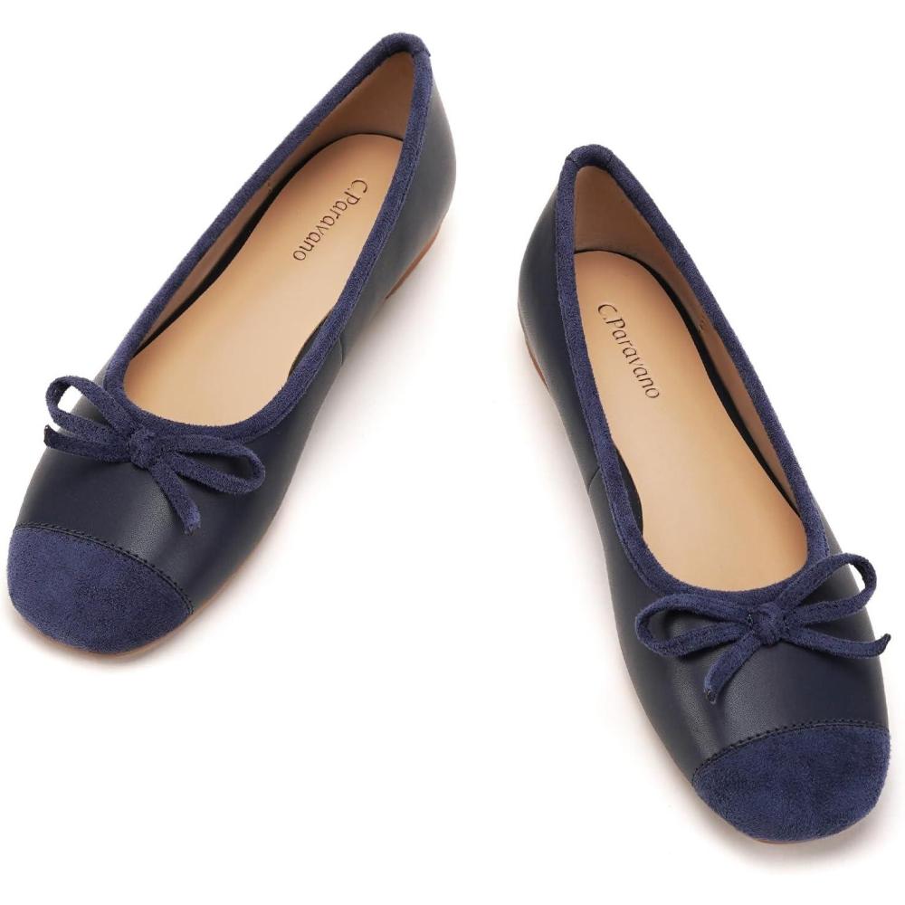 imageCParavano Ballet Flats  Square Toe Shoes  Bow Slip Ons  Ballet Shoes for Women  Dressy Flats for WomenNavynew