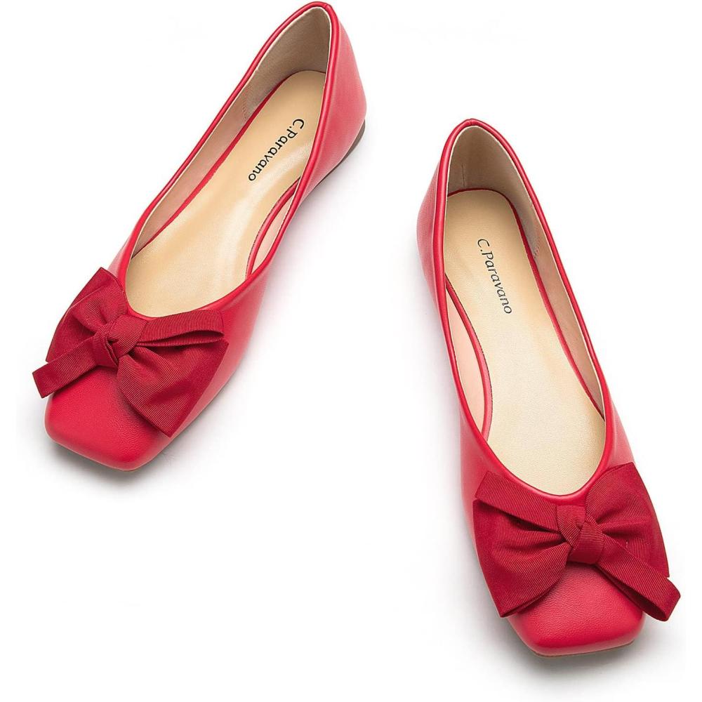 imageCParavano Ballet Flats for Women Square Toe Flats Mary Jane Shoes Designer Shoes for WomenNew Red