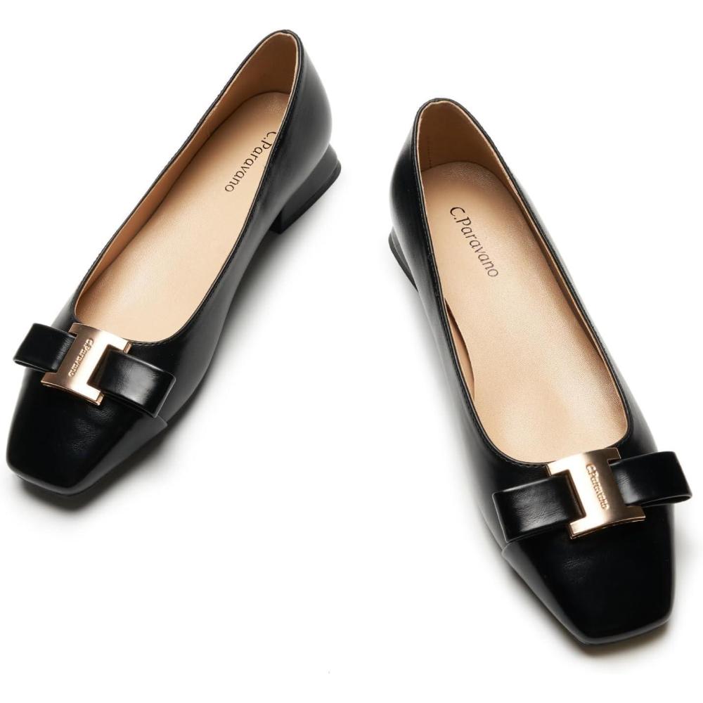 imageCParavano Flats Women  Womens Dress Shoes  Ballet Shoes for Women  Square Toe  Casual ShoesBlack