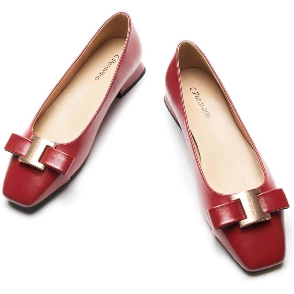 imageCParavano Flats Women  Womens Dress Shoes  Ballet Shoes for Women  Square Toe  Casual ShoesRed