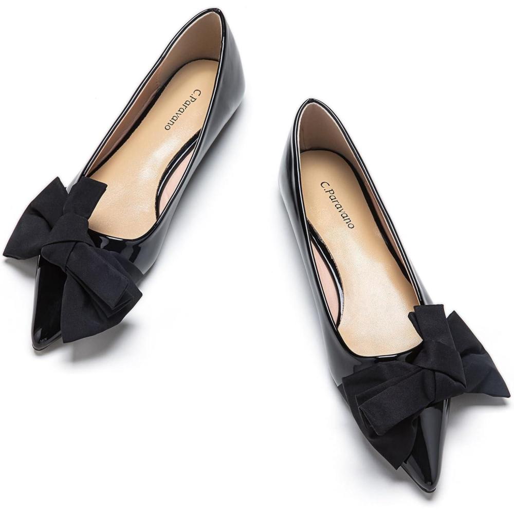 imageCParavano Pointy Bow Flats Womens Flats Comfortable Stylish SlipOn Shoes for Casual and OfficeBlackb4