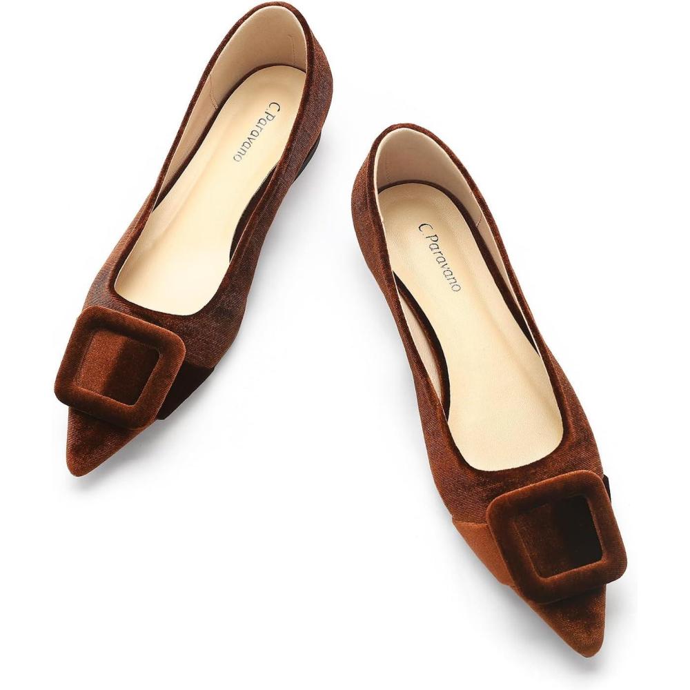 imageCParavano Velvet Flats Womens Pointed Toe Shoes Dressy Flats for Women Designer ShoesVelvet Brown