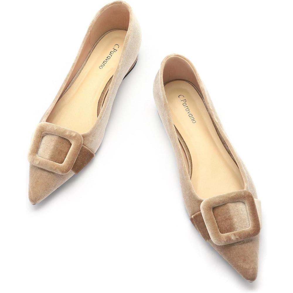 imageCParavano Velvet Flats Womens Pointed Toe Shoes Dressy Flats for Women Designer ShoesVelvet Camel