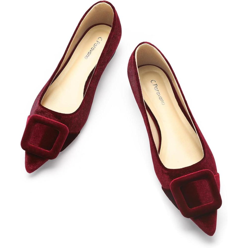 imageCParavano Velvet Flats Womens Pointed Toe Shoes Dressy Flats for Women Designer ShoesVelvet Claret