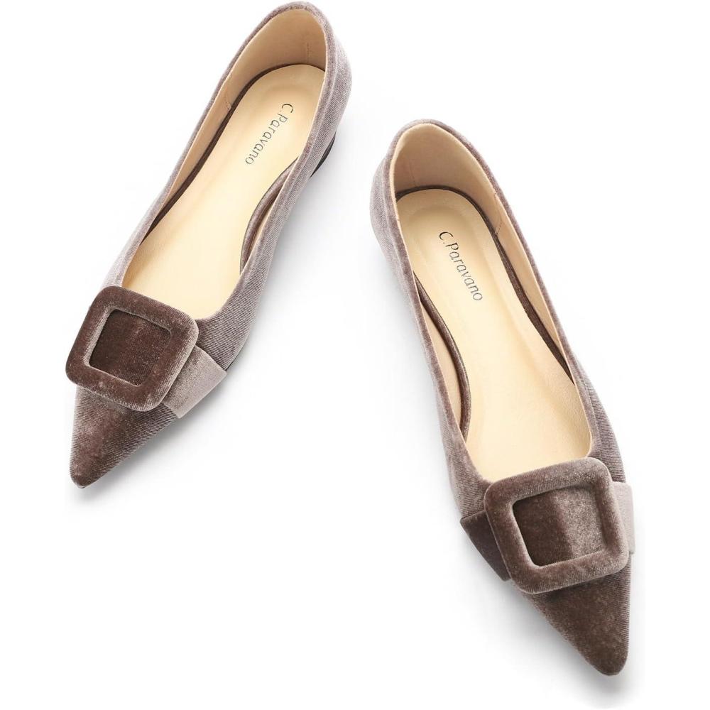 imageCParavano Velvet Flats Womens Pointed Toe Shoes Dressy Flats for Women Designer ShoesVelvet Greyt