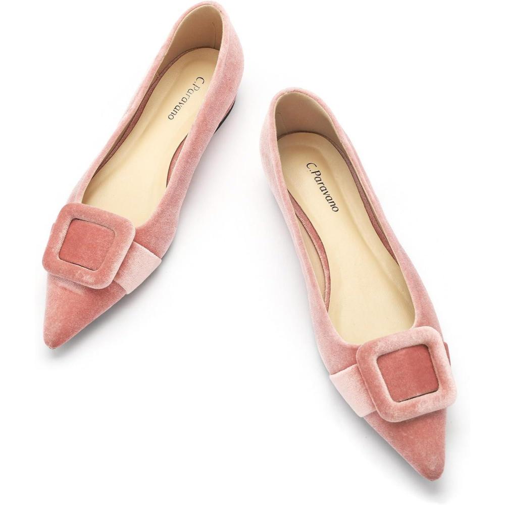 imageCParavano Velvet Flats Womens Pointed Toe Shoes Dressy Flats for Women Designer ShoesVelvet Pinkt