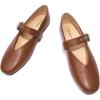 C.Paravano Women’s Flats Shoes | Comfortable Slip on Shoes | Ballet Flats Dress Shoes | Round Toe Mary Jane Flats with Metal Buckle Strap(Brown)