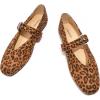 C.Paravano Women’s Flats Shoes | Comfortable Slip on Shoes | Ballet Flats Dress Shoes | Round Toe Mary Jane Flats with Metal Buckle Strap(Leopard)