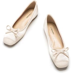 C.Paravano Ballet Flats | Square Toe Shoes | Bow Slip Ons | Ballet Shoes for Women | Dressy Flats for Women(Champagne)