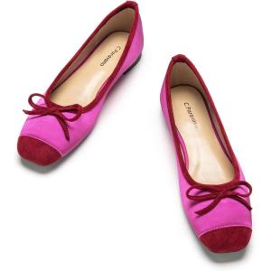 C.Paravano Ballet Flats | Square Toe Shoes | Bow Slip Ons | Ballet Shoes for Women | Dressy Flats for Women(Hotpink)